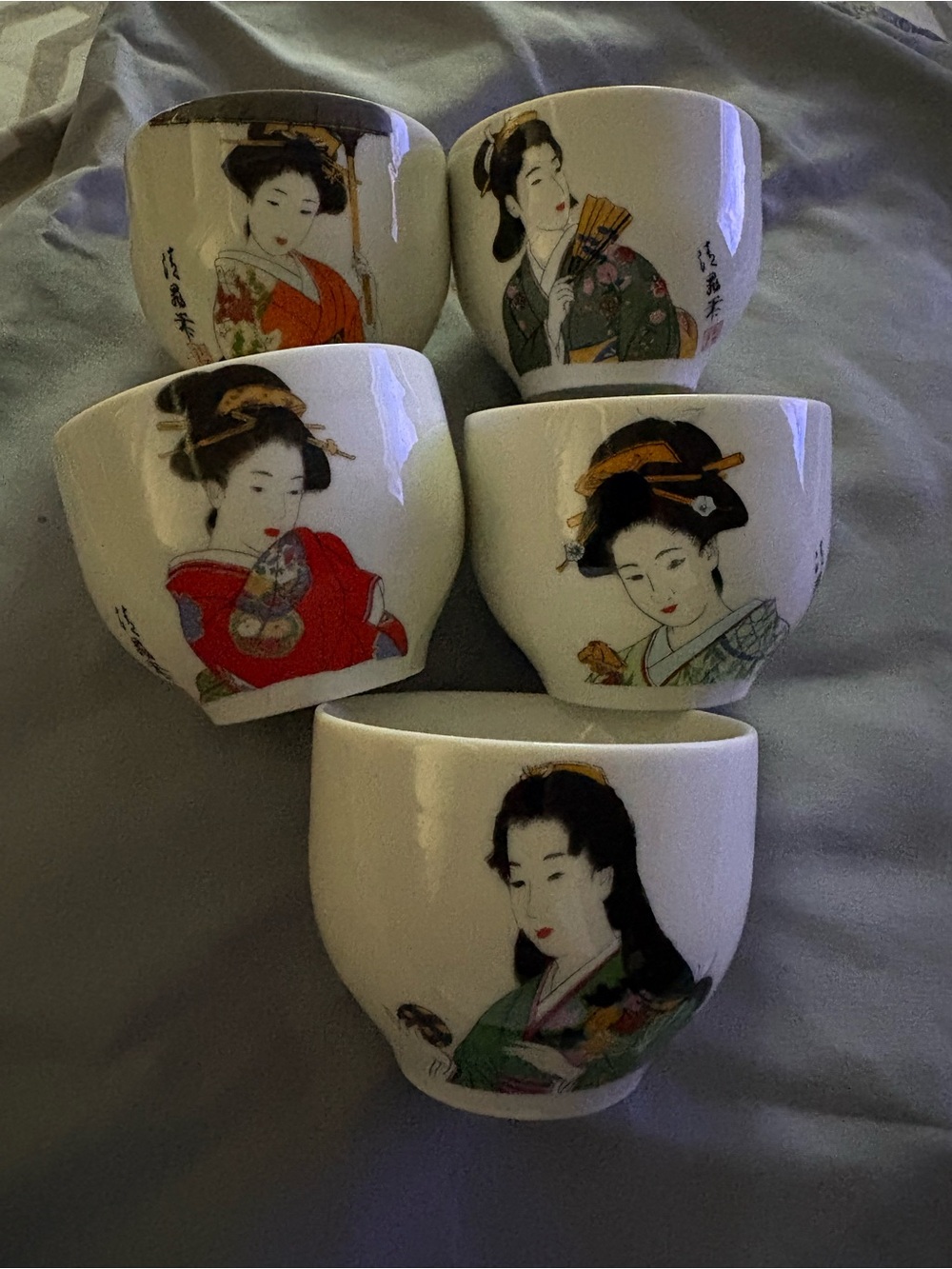 Vintage Japanese Kutani Tea Cups set of 5